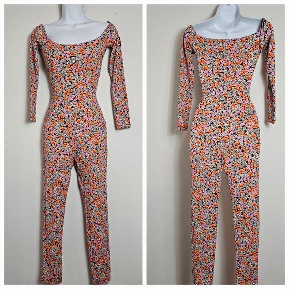ZARA X PURPLE MAGAZINE Floral Off Shoulders One Piece Body Jumpsuit Size M - Picture 6 of 11